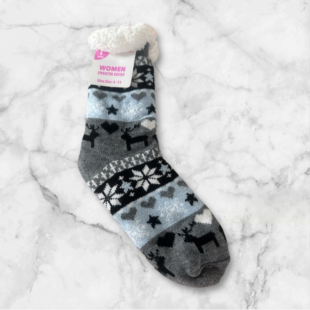 Cozy Gray and Black Winter Sweater Socks NWT